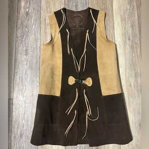 Vintage 1960s Excelsior Genuine Leather Vest in Brown and Tan Block Design
